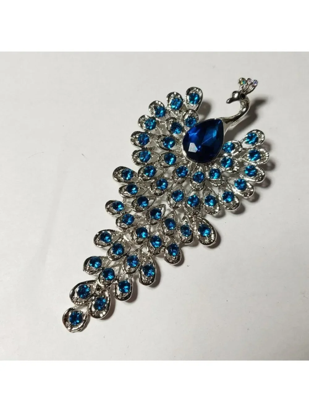 Blue Rhinestone Peacock Brooch Peacock